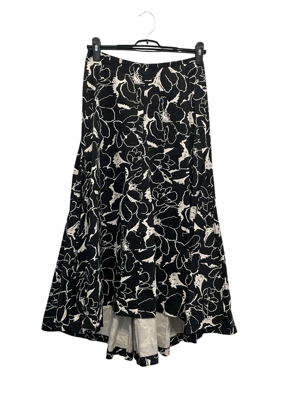 J Peterman Womens Size 6 Black White Floral Flared Mermaid High Low Midi Skirt